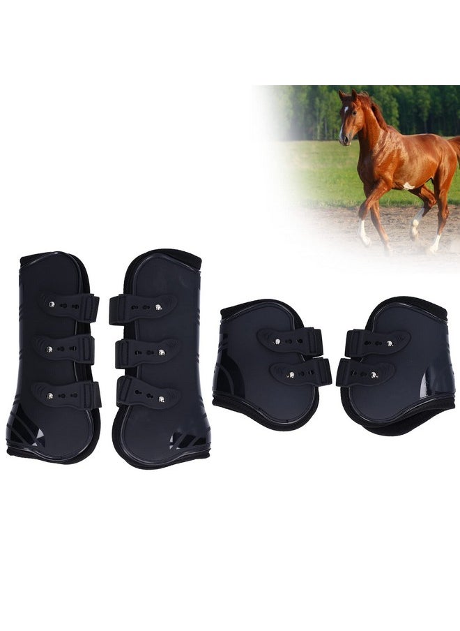 Tnfeeon - 4Pcs Black Horse Tendon Boots,Open Front Hind Horse Leg Brace Guard Boots Shock Absorbing Horse Support Boots For Jumping Trail Riding And Turnout - Image 1