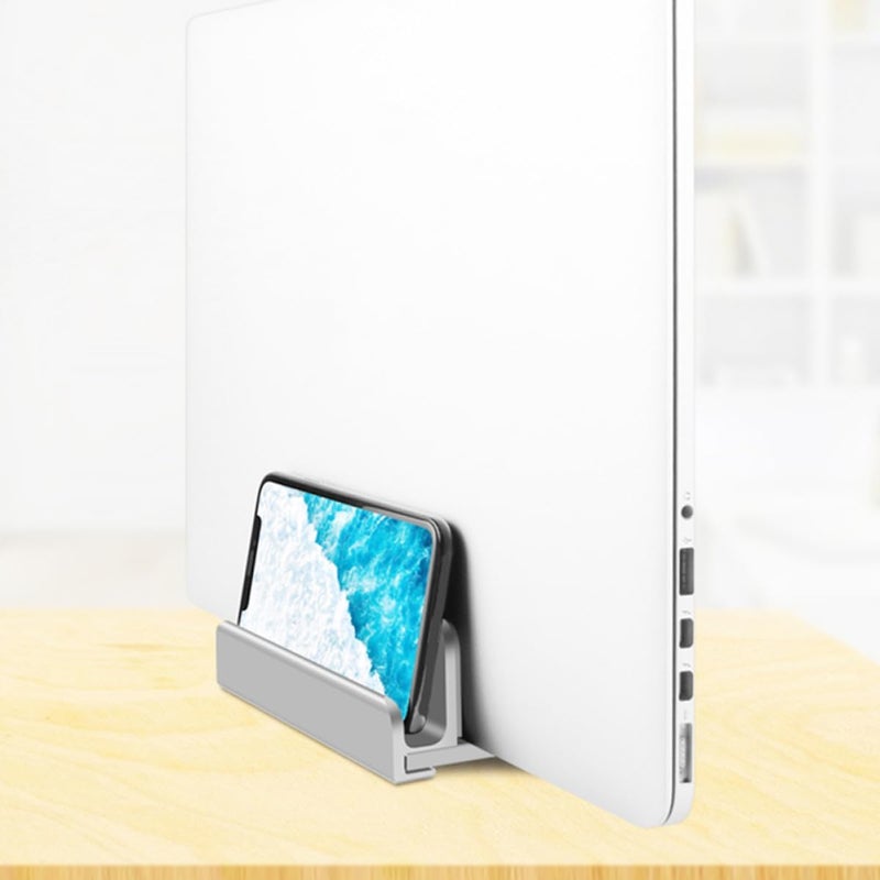 Adjustable Aluminum Vertical Laptop Stand with Triple Slots Desktop Holder for Office and Home, Anti-Slip Portable Laptop and Tablet Organizer Silver - Image 4