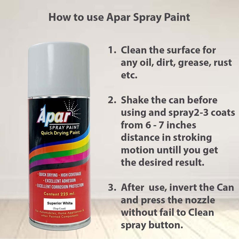 APAR Automotive Spray Paint Superior White (RC Colour Name) Compatible for Maruti Cars -225 ml (Pack of 1-Pcs) - Image 4