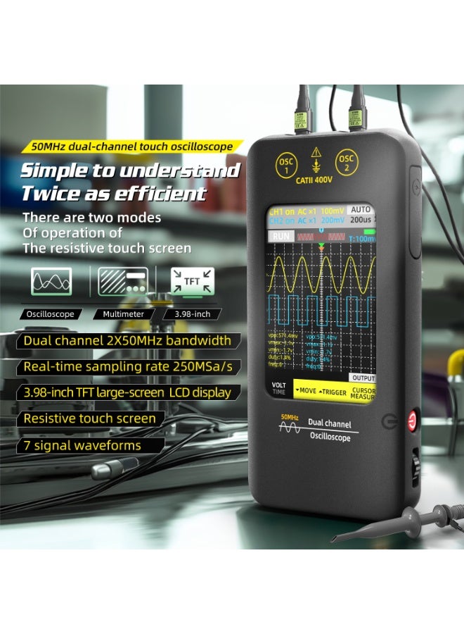 BSIDE O2 Handheld Digital Oscilloscope Dual Channel Oscilloscope 50MHz Touch LCD Oscilloscope Tester DDS Rechargeable Battery For Automotive Lab Electronics Repair - Image 2