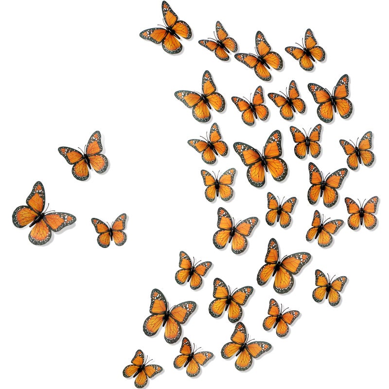 Chuangdi Monarch Butterfly Decoration 3 Size Fake Butterflies Realistic Butterfly Crafts Artificial Wall Decor for Craft Home Wedding Classroom Birthday Party DecorationsOrange48 Pack