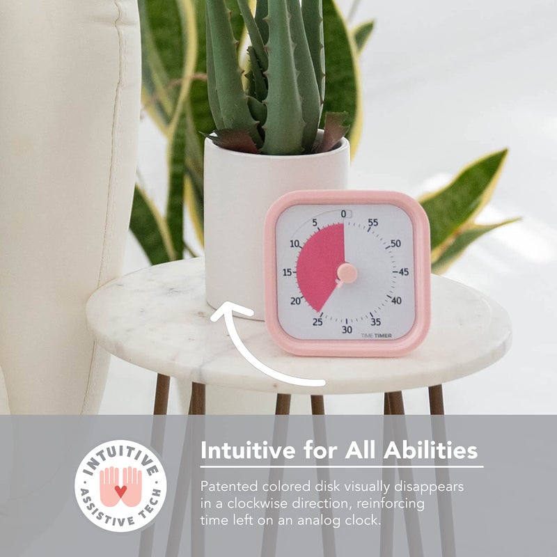 TIME TIMER Home MOD - 60 Minute Kids Visual Timer Home Edition - for Homeschool Supplies Study Tool, Timer for Kids Desk, Office Desk and Meetings with Silent Operation (Peony Pink) - Image 4