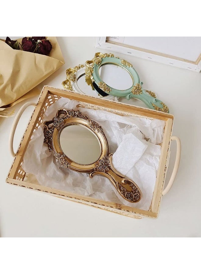 Vintage Handheld Mirror Embossed Flower Hand Held Mirror Makeup Mirror Vanity Mirror Decorative Cute Hand Mirror (Bronze) - Image 3