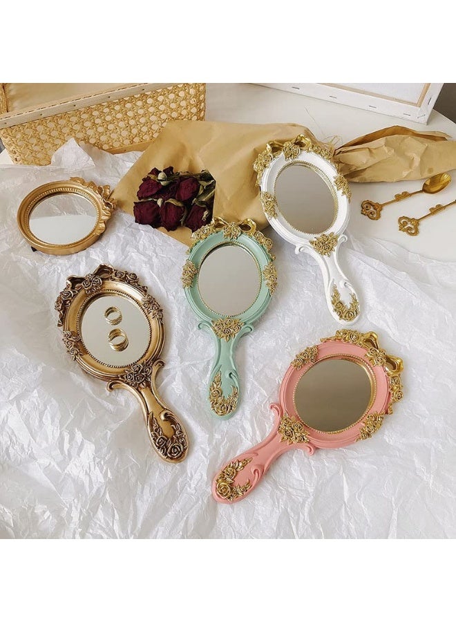 Vintage Handheld Mirror Embossed Flower Hand Held Mirror Makeup Mirror Vanity Mirror Decorative Cute Hand Mirror (Bronze) - Image 5