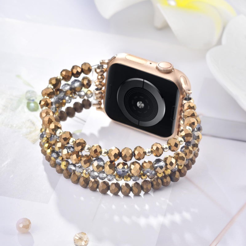 VISOOM Beaded Bracelet Compatible for Apple Watch Band 42mm/41mm/40mm/38mm Series 11,10, 9, 8, 7, SE(1 2 3), 6, 5, 4 Women Fashion Cute Handmade Pearl Stretchy Watch Strap for iWatch Bands 3, 2, 1 - Image 3