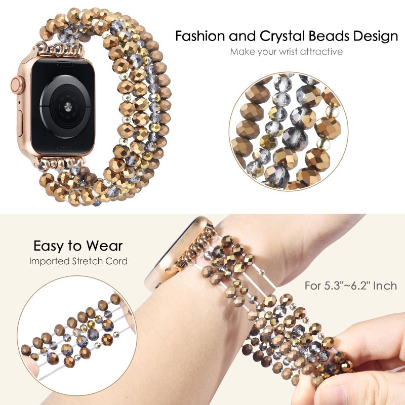 VISOOM Beaded Bracelet Compatible for Apple Watch Band 42mm/41mm/40mm/38mm Series 11,10, 9, 8, 7, SE(1 2 3), 6, 5, 4 Women Fashion Cute Handmade Pearl Stretchy Watch Strap for iWatch Bands 3, 2, 1 - Image 4