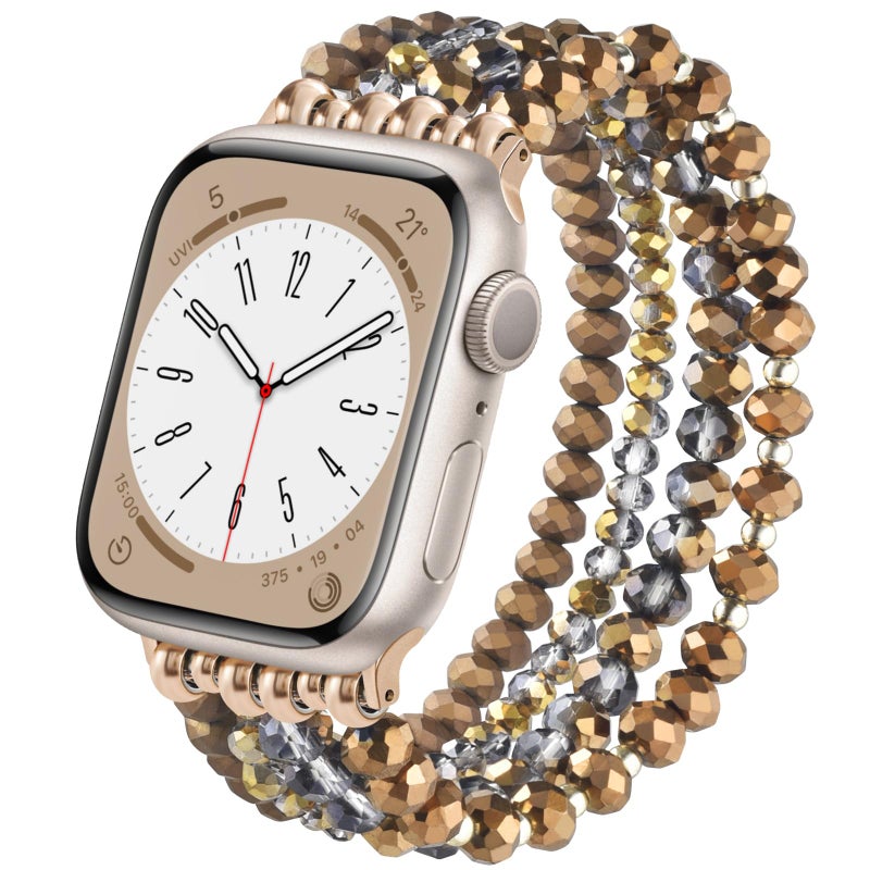 VISOOM Beaded Bracelet Compatible for Apple Watch Band 42mm/41mm/40mm/38mm Series 11,10, 9, 8, 7, SE(1 2 3), 6, 5, 4 Women Fashion Cute Handmade Pearl Stretchy Watch Strap for iWatch Bands 3, 2, 1 - Image 1