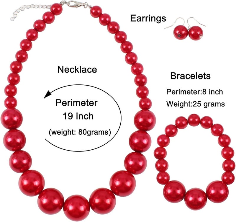 KOSMOS-LI Women's Large Big Simulated Pearl Statement 19" Necklace Bracelet and Earrings Jewelry Set Stocking Stuffers - Image 3