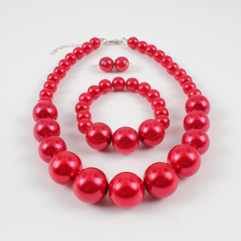 KOSMOS-LI Women's Large Big Simulated Pearl Statement 19" Necklace Bracelet and Earrings Jewelry Set Stocking Stuffers - Image 5