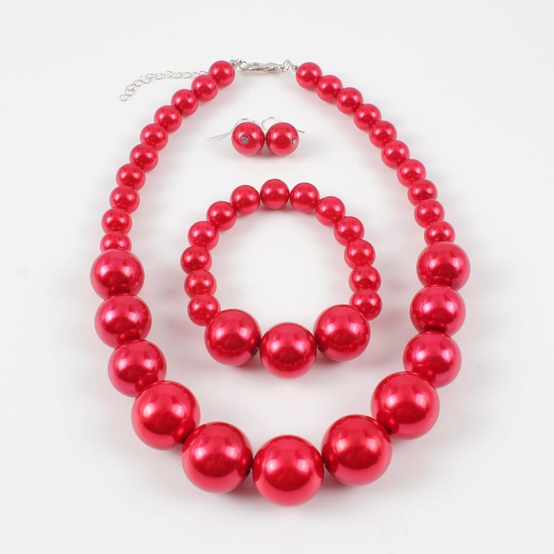 KOSMOS-LI Women's Large Big Simulated Pearl Statement 19" Necklace Bracelet and Earrings Jewelry Set Stocking Stuffers - Image 4