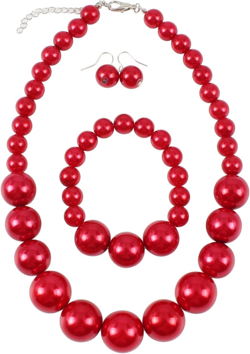 KOSMOS-LI Women's Large Big Simulated Pearl Statement 19" Necklace Bracelet and Earrings Jewelry Set Stocking Stuffers - Image 1