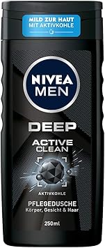 Nivea Men Deep Active Clean Shower Gel 250 ml Revitalising Shower Gel with Activated Charcoal pH SkinFriendly Shower Gel for the Body Face and Hair - Image 1