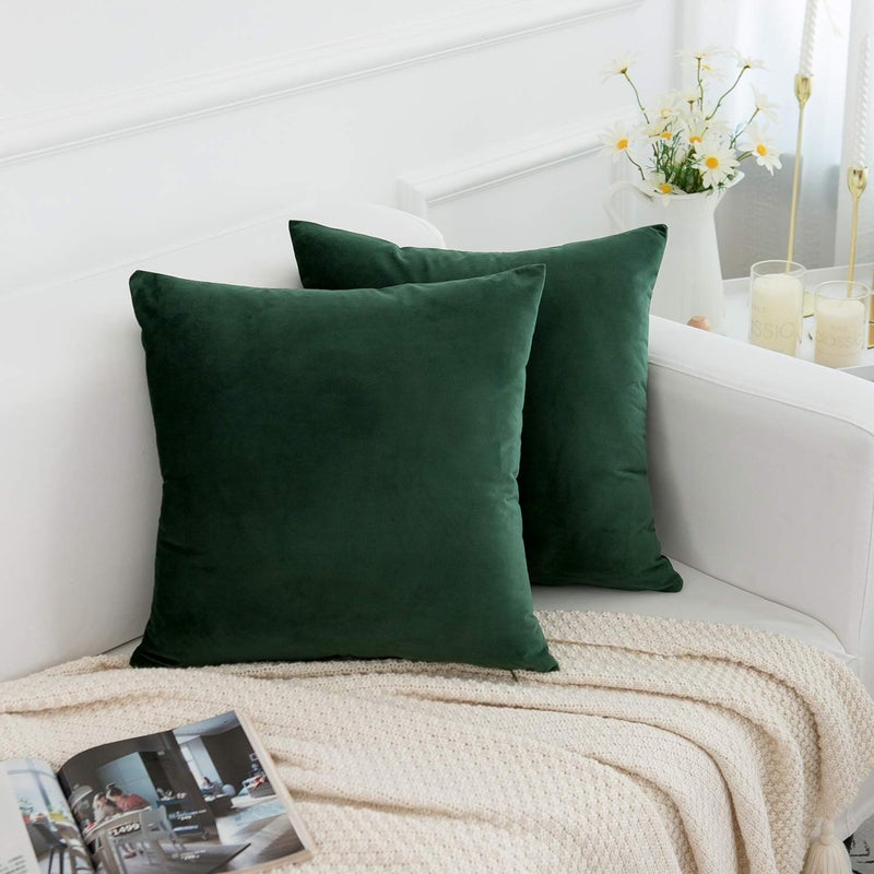 RainRoad Dark Green Decorative Throw Pillow Covers Cushion Cover Pillow Case for Sofa Couch Bed Chair,Soft Square Dark Green Throw Pillows 18x18 Inch,Set of 2 - Image 2