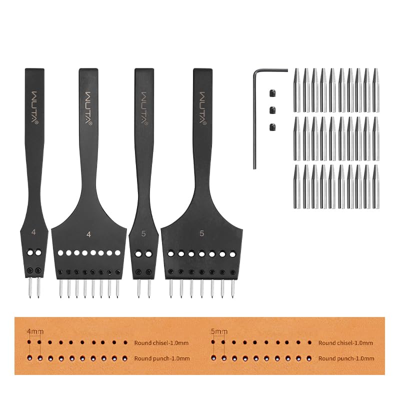 WUTA Leather Stitching Punch 3nd Removable Round Hole Pricking Irons Professional Working Hole Punch Tool Set for DIY Leather Craft4mm 28 Hole 5mm 27 Hole - Image 1