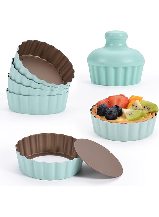 S-TOP 6Pcs Mini Round Tart Pan with Removable Bottom, Nonstick Mini Pie Pans for Baking, Carbon Steel Quiche Pan Set for Cupcakes, Muffins and Desserts - Image 1