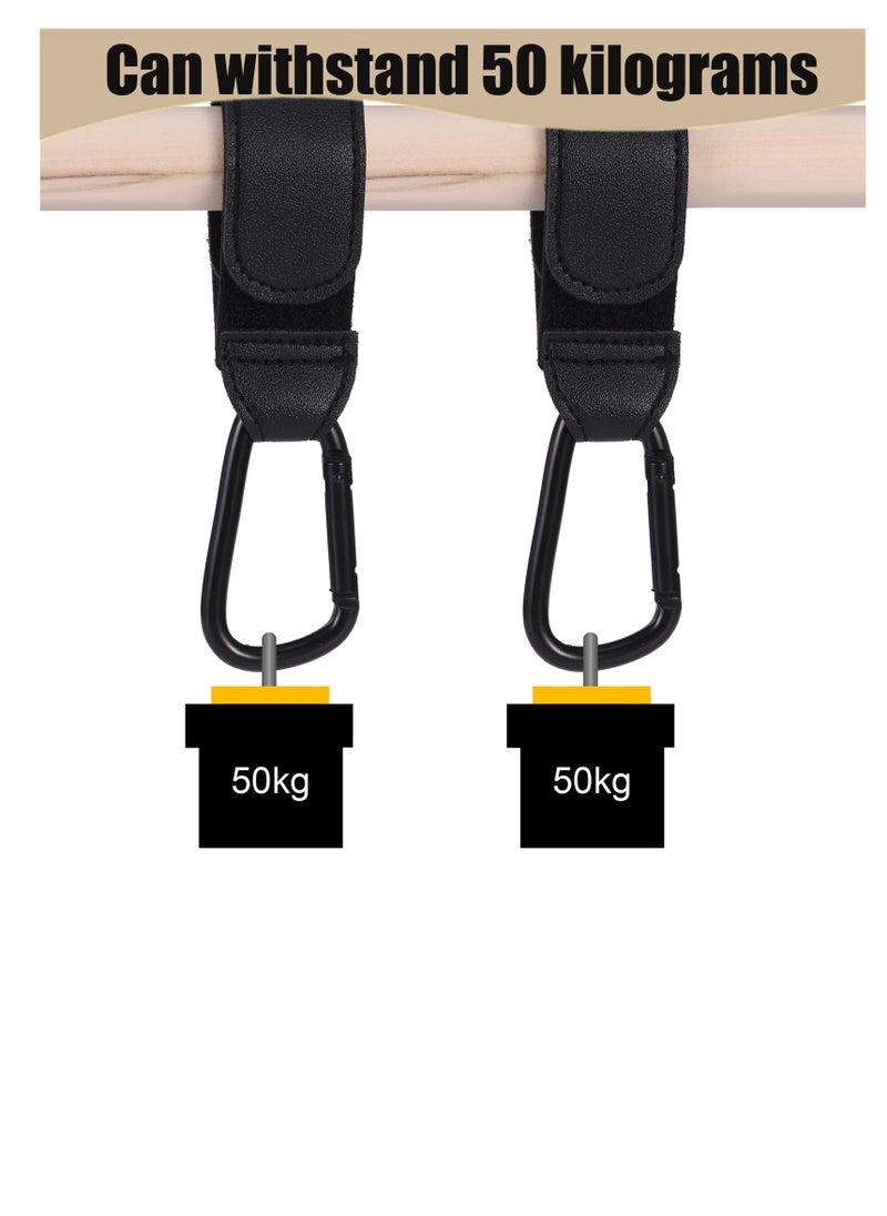 Pram hook clips, 3 pieces buggy clips carrier pram hooks, pram bag holder made of leather, bag hooks for stroller, pram clips, pram hooks for bags, backpack black