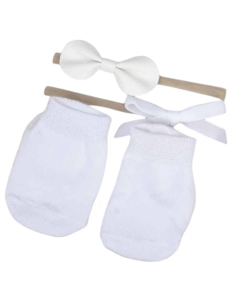 دىدانيالا Savannah Ribbon Bow Headband and Socks Set - White