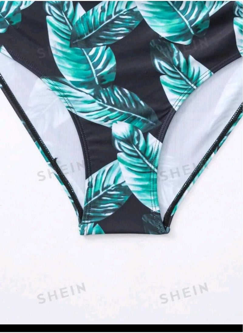 Shein - SHEIN Swim Tropical Print Ruffle Hem Bikini Swimsuit - Image 1