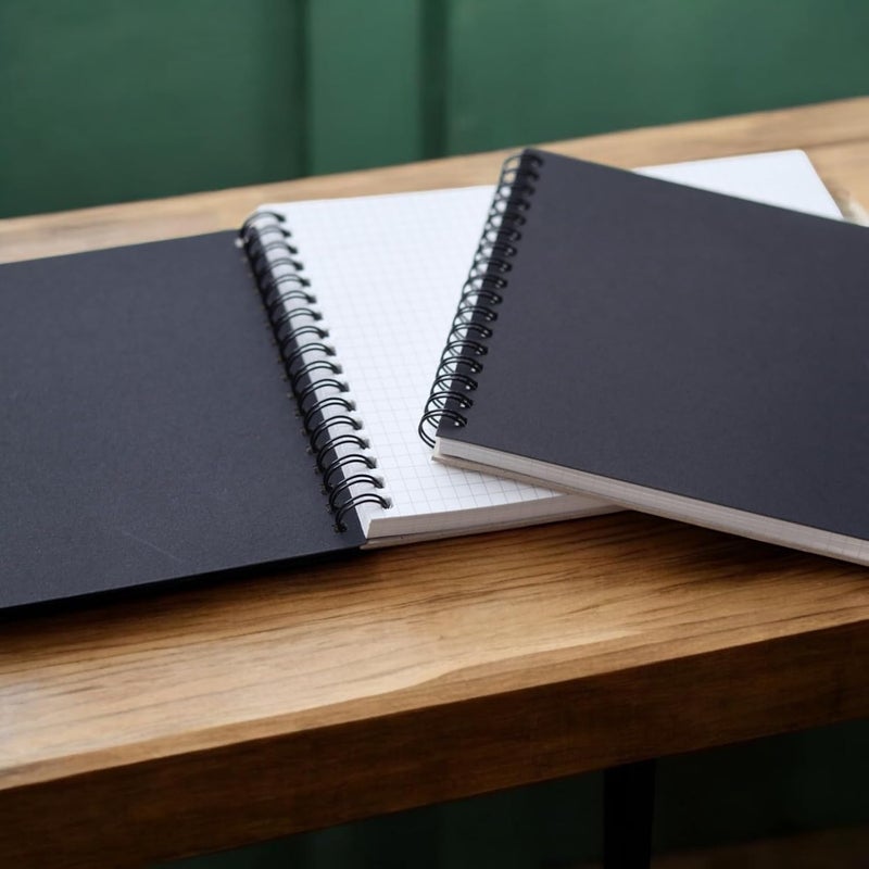 INNAXA A5 Grid Notebook | Top Spiral Binding | A5 Note Pad 100 GSM | square grid Pages | 60 Sheet/ 120 Pages (Black Cover, Pack of 2) - Image 3