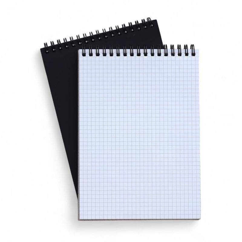 INNAXA A5 Grid Notebook | Top Spiral Binding | A5 Note Pad 100 GSM | square grid Pages | 60 Sheet/ 120 Pages (Black Cover, Pack of 2) - Image 1