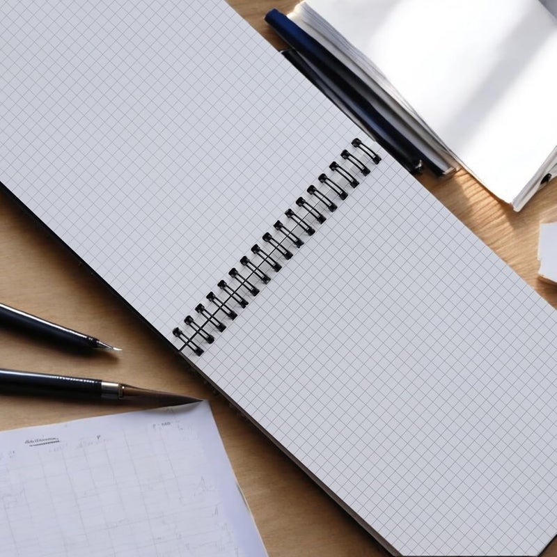 INNAXA A5 Grid Notebook | Top Spiral Binding | A5 Note Pad 100 GSM | square grid Pages | 60 Sheet/ 120 Pages (Black Cover, Pack of 2) - Image 2