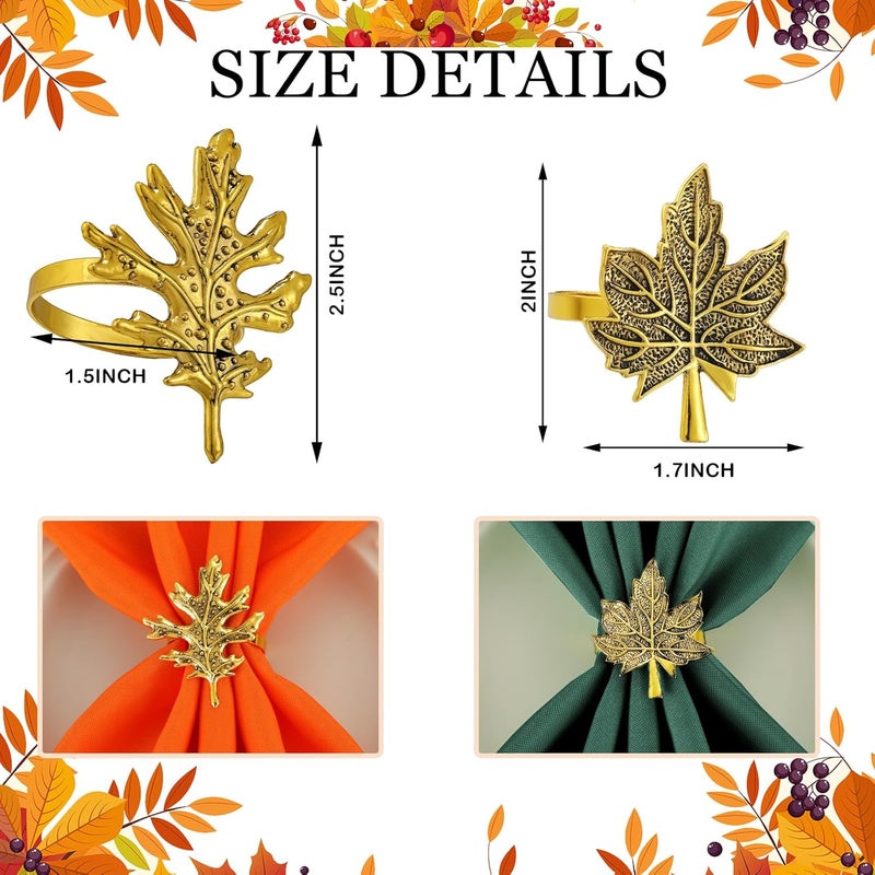 eBoot 16 Pcs Fall Thanksgiving Napkin Ring Set 8 Pcs Napkin Rings and 8 Pcs Washable Thanksgiving Dinner Napkins for Fall Party Holiday Kitchen Table Decoration for Autumn Party Supplies(Maple) - Image 2