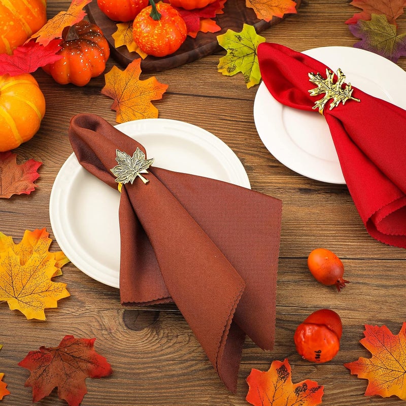 eBoot 16 Pcs Fall Thanksgiving Napkin Ring Set 8 Pcs Napkin Rings and 8 Pcs Washable Thanksgiving Dinner Napkins for Fall Party Holiday Kitchen Table Decoration for Autumn Party Supplies(Maple) - Image 4