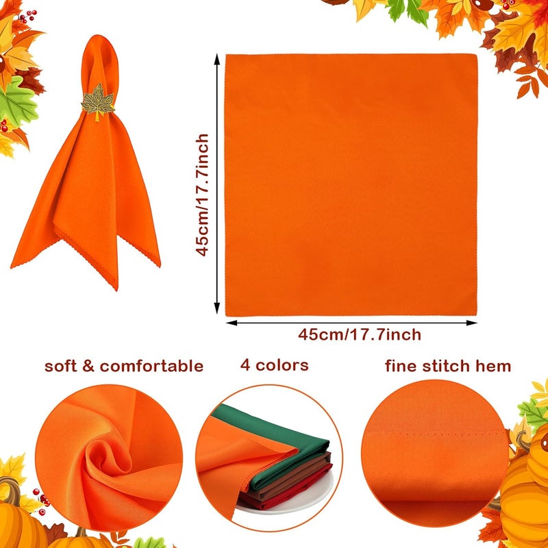 eBoot 16 Pcs Fall Thanksgiving Napkin Ring Set 8 Pcs Napkin Rings and 8 Pcs Washable Thanksgiving Dinner Napkins for Fall Party Holiday Kitchen Table Decoration for Autumn Party Supplies(Maple) - Image 3