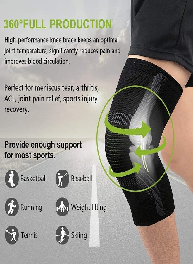 serveuttam Nylon Knee Support For Men (1Pair) Ortho Knee Cap Women | Knee Sleeves For Running Jogging Gym Squats | 4 Way Compression Knee Sleeves | (Green And Black, 3Xl) - Image 3