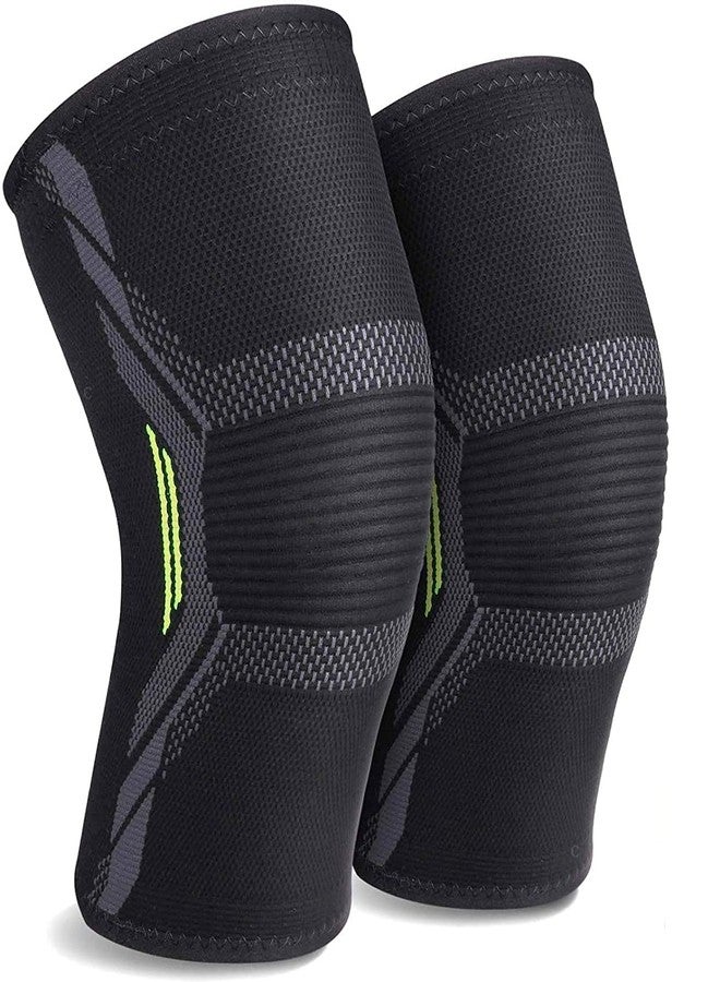 serveuttam Nylon Knee Support For Men (1Pair) Ortho Knee Cap Women | Knee Sleeves For Running Jogging Gym Squats | 4 Way Compression Knee Sleeves | (Green And Black, 3Xl) - Image 1