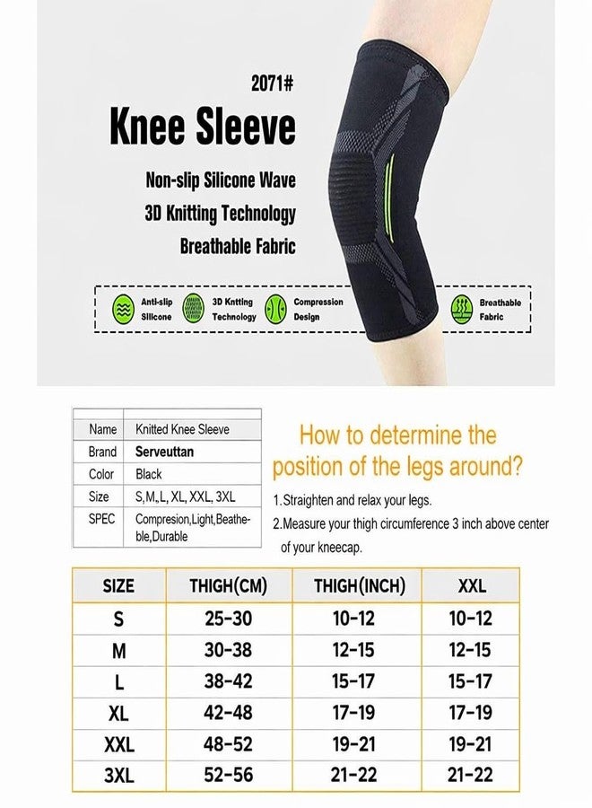serveuttam Nylon Knee Support For Men (1Pair) Ortho Knee Cap Women | Knee Sleeves For Running Jogging Gym Squats | 4 Way Compression Knee Sleeves | (Green And Black, 3Xl) - Image 2