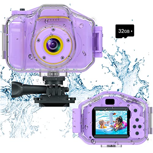 Agoigo Kids Waterproof Camera  Children Underwater HD Video Digital Camcorder Portable Travel Toy for Toddler  Ideal Christmas Birthday Gifts for Boys Girls Age 312 with 32GB Card Purple - Image 1