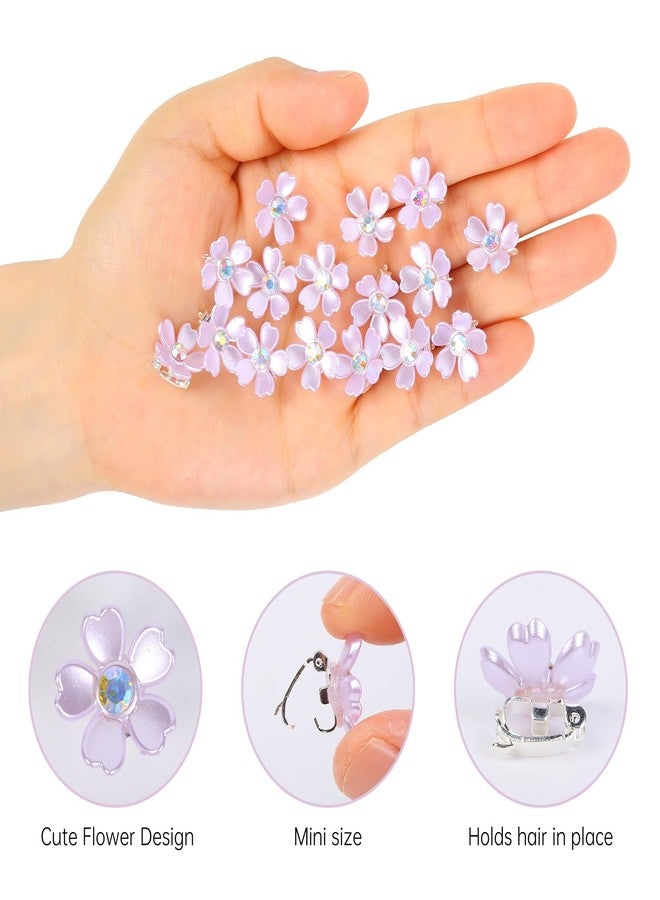 Aesnoun 20 Pcs Purple Flower Hair Clips for Women Small Mini Flower Hair Claw Clips with Crystal Cute Metal Claw Clips Sparkling Hair Barrettes Nonslip Side Clip Hair Accessories for Women Girls Gift - Image 4