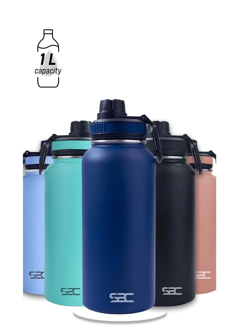 S2C S2C Stainless Steel Water Bottle 1L,32oz Double Wall Vacuum Insulated Water Bottle, BPA Free Water Bottle for Kids School with Spout Lid - Thermos Water Flask for Hot Water, Water Bottles (NAVY BLUE)  - Image 1