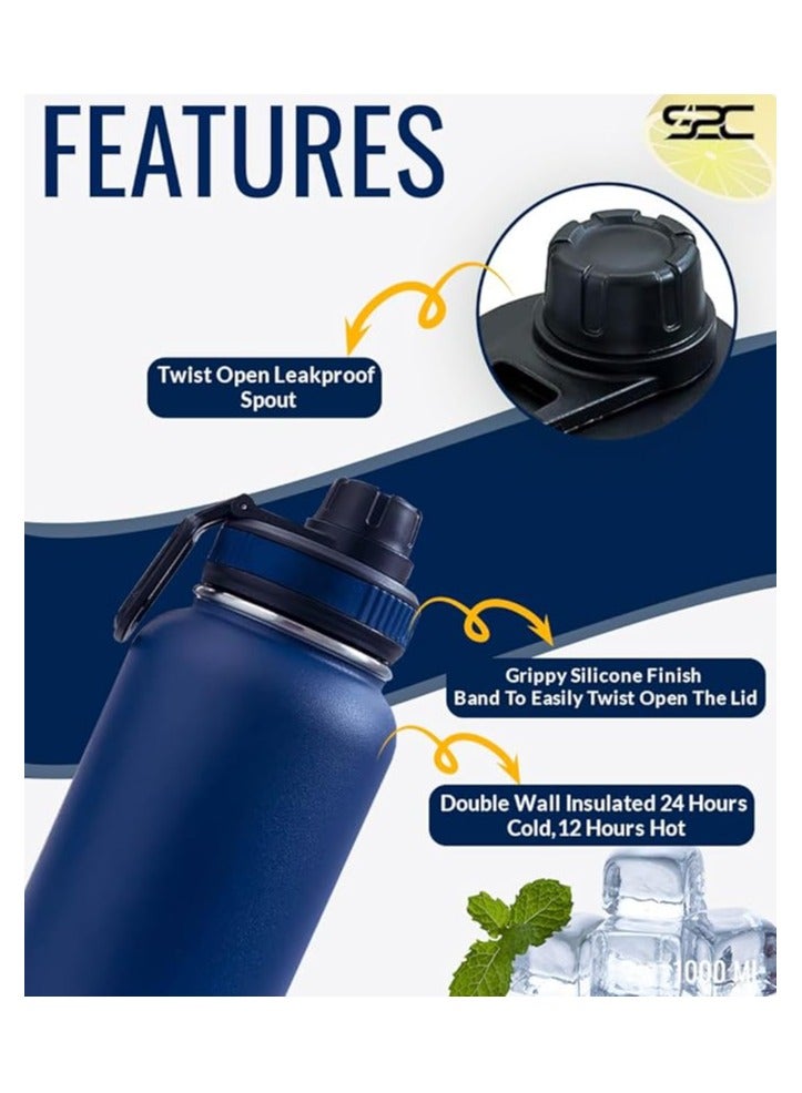 S2C S2C Stainless Steel Water Bottle 1L,32oz Double Wall Vacuum Insulated Water Bottle, BPA Free Water Bottle for Kids School with Spout Lid - Thermos Water Flask for Hot Water, Water Bottles (NAVY BLUE)  - Image 5