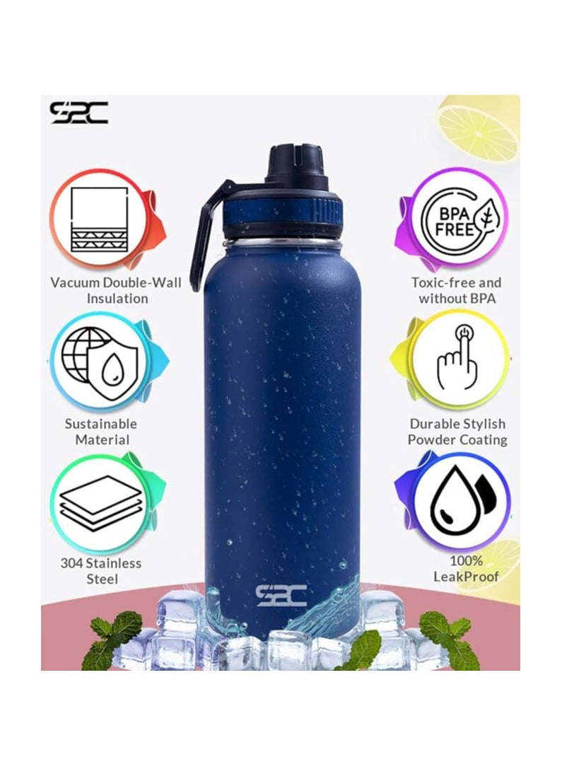 S2C S2C Stainless Steel Water Bottle 1L,32oz Double Wall Vacuum Insulated Water Bottle, BPA Free Water Bottle for Kids School with Spout Lid - Thermos Water Flask for Hot Water, Water Bottles (NAVY BLUE)  - Image 2
