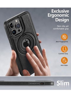 MAANGE Magnetic for iPhone 15 Pro Max Leather Case, 180° Rotation Invisible Stand, Metal Magnetic Folding Stand Cover (Black)  - Image 2