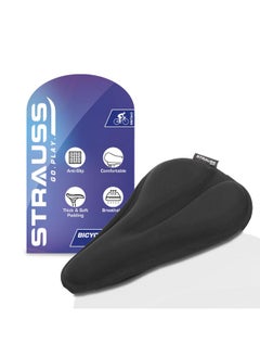 STRAUSS Strauss Bicycle Standard Saddle Foam Seat Cover with Anti-Slip Granules & Soft, Thick Padding | Superior Comfort, Breathable Design | Comes with Adjustable Rope Straps & Fits All Cycles, (Black)  - Image 1