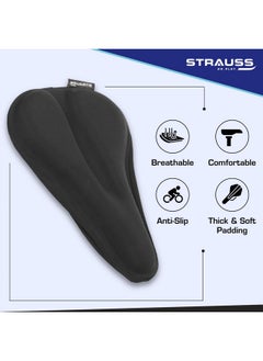 STRAUSS Strauss Bicycle Standard Saddle Foam Seat Cover with Anti-Slip Granules & Soft, Thick Padding | Superior Comfort, Breathable Design | Comes with Adjustable Rope Straps & Fits All Cycles, (Black)  - Image 3