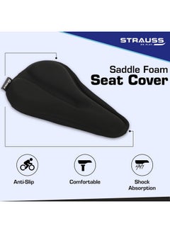STRAUSS Strauss Bicycle Standard Saddle Foam Seat Cover with Anti-Slip Granules & Soft, Thick Padding | Superior Comfort, Breathable Design | Comes with Adjustable Rope Straps & Fits All Cycles, (Black)  - Image 2