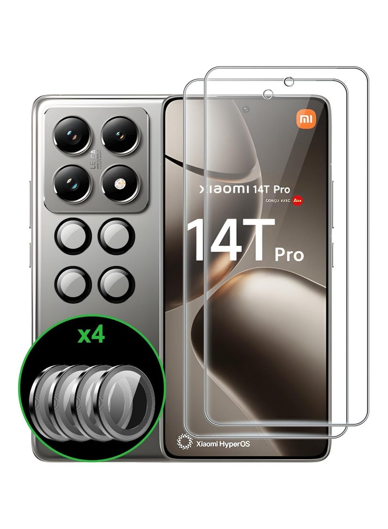 عام أقنعة للشاشة متوافقة مع شاومي 14 تي برو 2024 [حزمة مكونة من قطعتين] زجاج مقسى و [حزمة مكونة من قطعتين] حماية لعدسة الكاميرا - زجاج مقسى مضاد للخدش لديه صلابة 9H - Image 1
