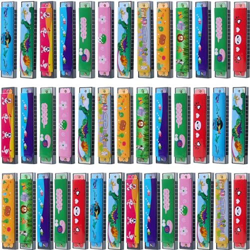 Restroma 30 Pack Harmonica Toy Cartoon Harmonica with Double Row of 16 Holes Musical Instrument Toy for Toddler Kids Adult Beginners Musical Instrument Toy Gift Random Color - Image 1