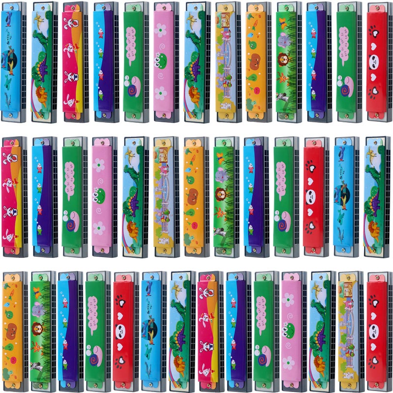 Restroma 30 Pack Harmonica Toy Cartoon Harmonica with Double Row of 16 Holes Musical Instrument Toy for Toddler Kids Adult Beginners Musical Instrument Toy Gift Random Color - Image 3