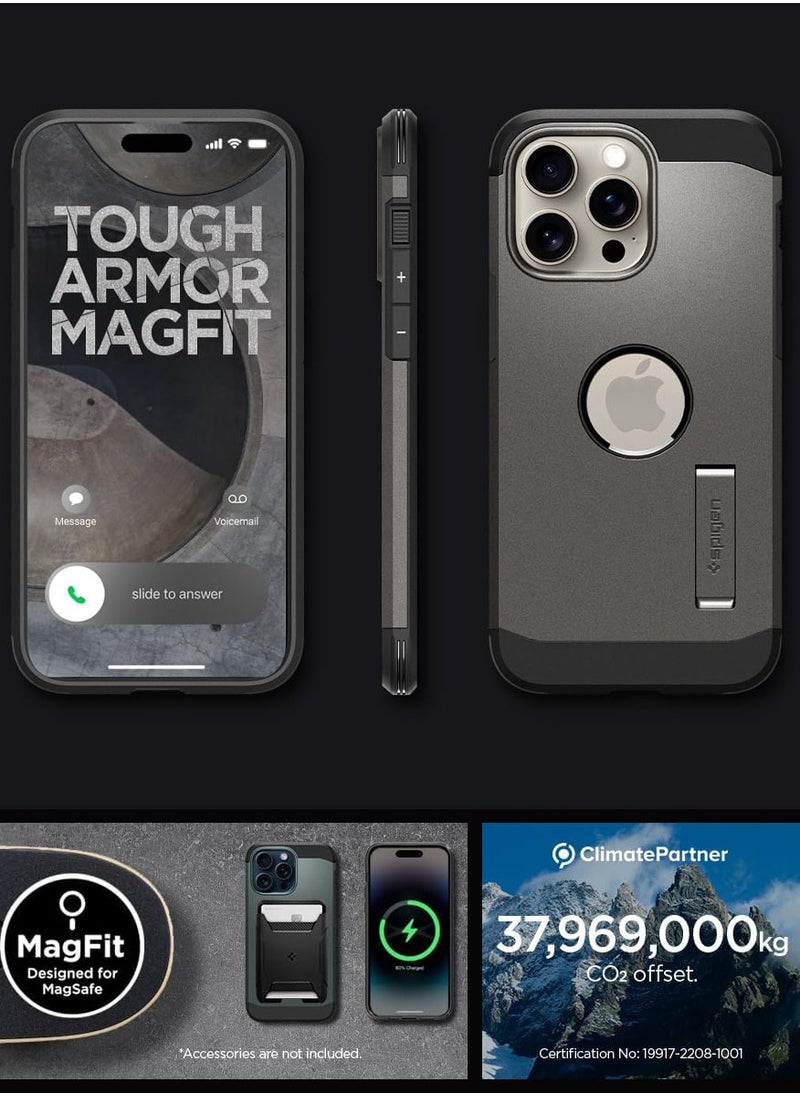 Spigen - Tough Armor MagFit for iPhone 15 Pro Max Case Cover with MagSafe - Gunmetal - Image 1