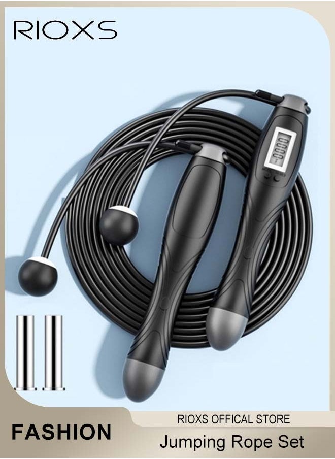 RIOXS Jump Rope Set for Workout with Storage bag Adjustable Skip Rope for Adult and Kids Tangle-Free Cable with Ball Bearings and Pouch Jumping Rope for Exercise Workout  - Image 1