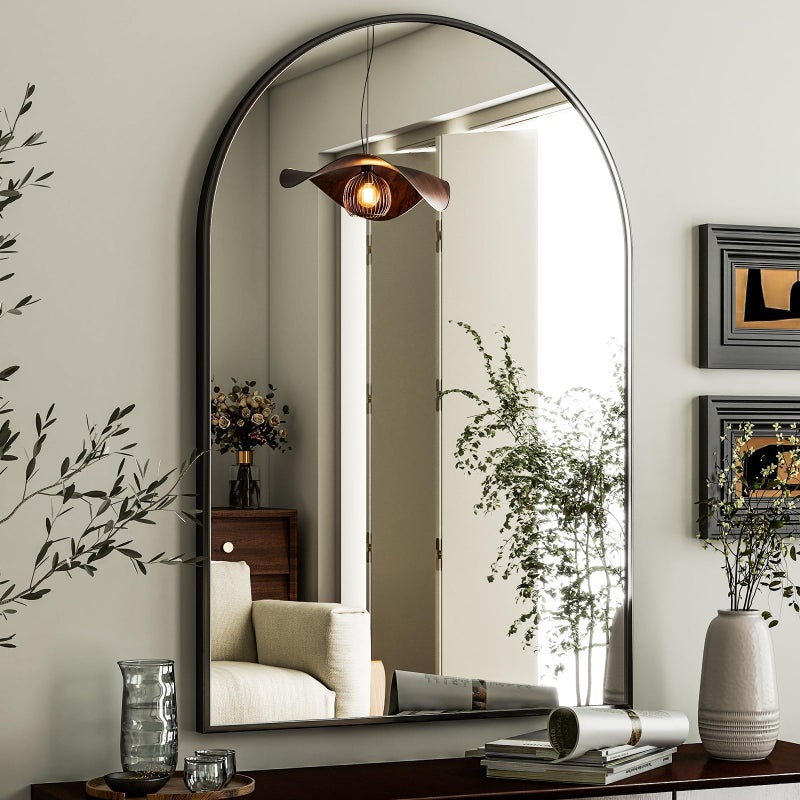 HARRITPURE Arched Wall Mirror 24"x36" â€“ Black Metal Frame Vanity Mirrors for Bedroom, Entryway, Living Room Decor - Image 1
