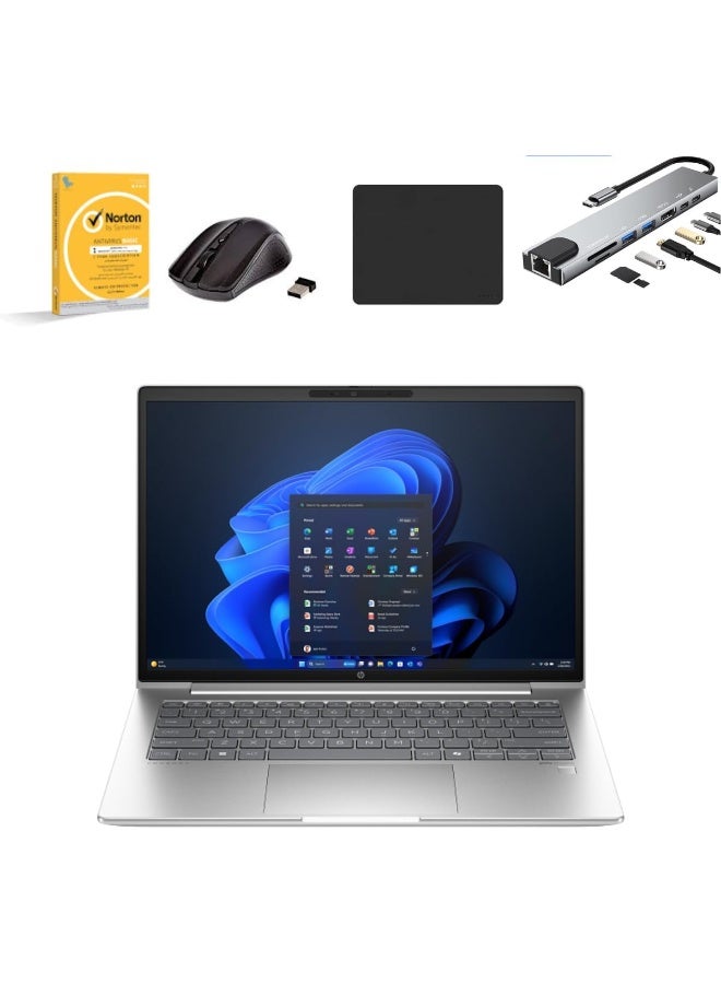 HP ProBook 440 G11, 14" WUXGA Display Laptop, Intel Core Ultra 5 125U, 16GB DDR5 RAM, 512GB SSD, Integrated Intel Graphics, Windows 11 Pro, With 8 in 1 Type-C Hub, W/L Mouse, Mouse Pad & Anti Virus English Pike Silver - Image 1