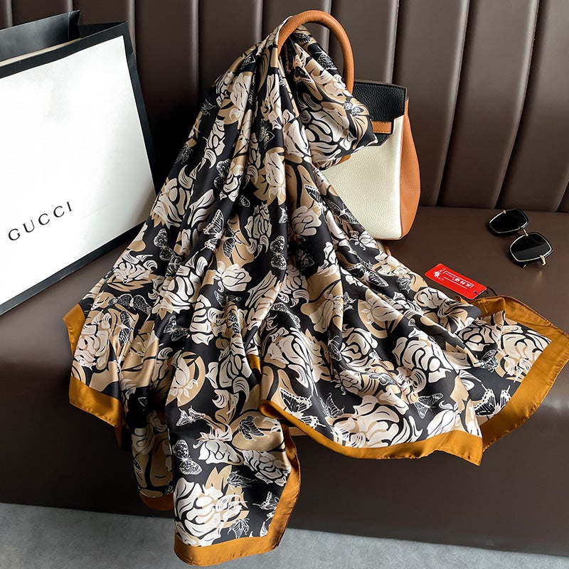 New Summer Lotus Yourou Yarn Long Scarf Shawl Scarf Sunscreen Li Jin Forged Printing Baotou Scarf Direct Selling Graphite color 
