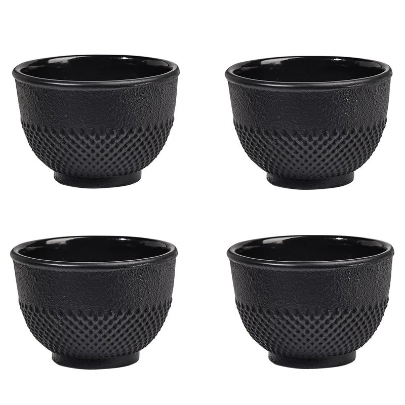 Sungmor Cast Iron Black Teacups, Set of 4 & 5 oz - Japanese Tea Cups with Enamel Interior, Traditional Gongfu Tea Set, Durable Heat-Retaining Tetsubin Style Drinkware - Image 1
