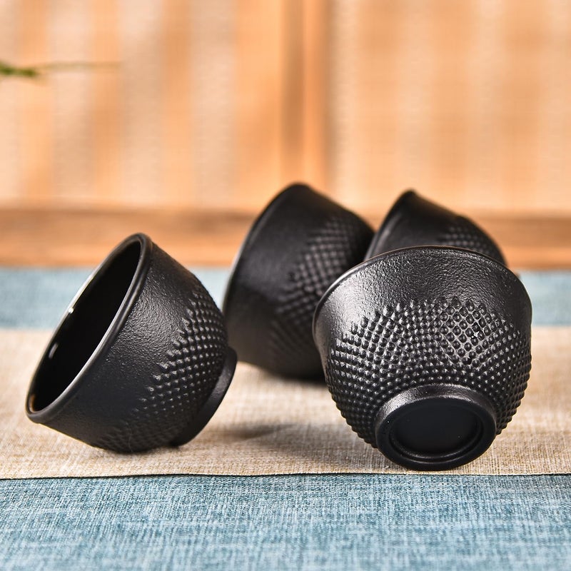 Sungmor Cast Iron Black Teacups, Set of 4 & 5 oz - Japanese Tea Cups with Enamel Interior, Traditional Gongfu Tea Set, Durable Heat-Retaining Tetsubin Style Drinkware - Image 3